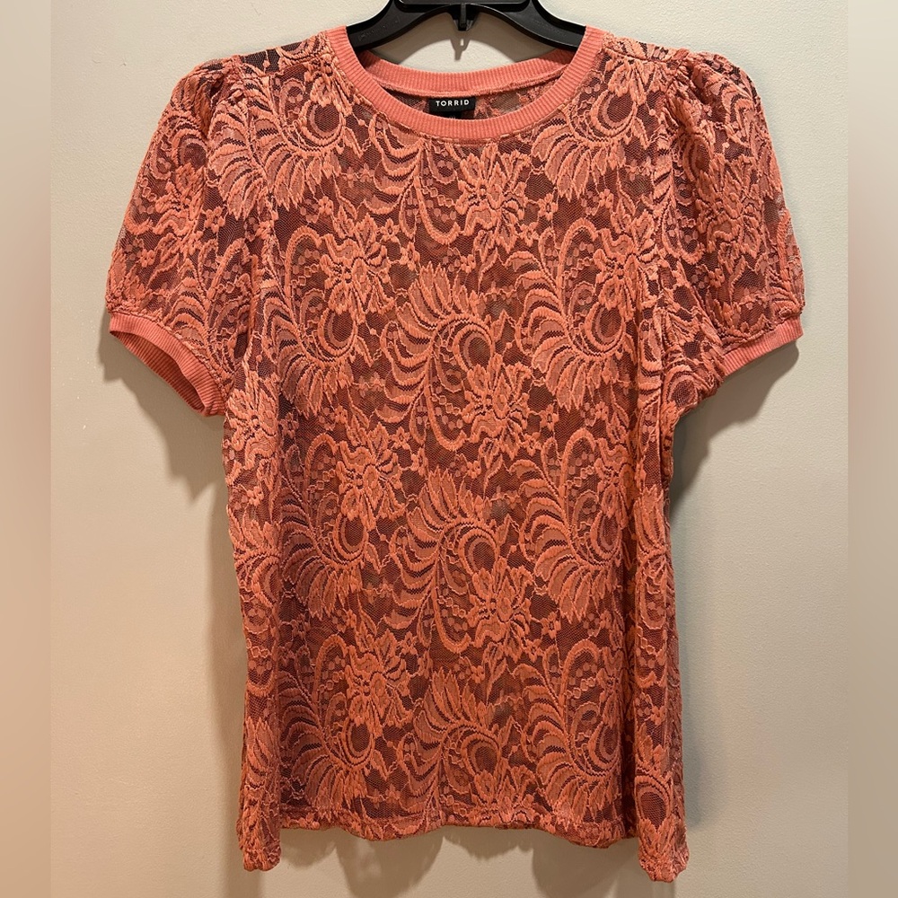 Torrid Rose Pink Lace Crew Tee 00